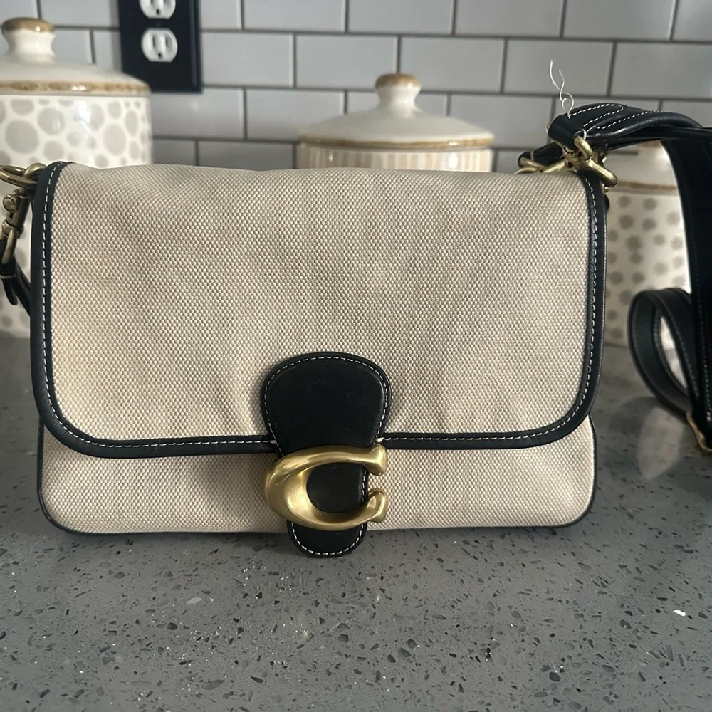 Coach Cream and Black Crossbody Bag with Gold C-Clasp - Picture 1 of 8